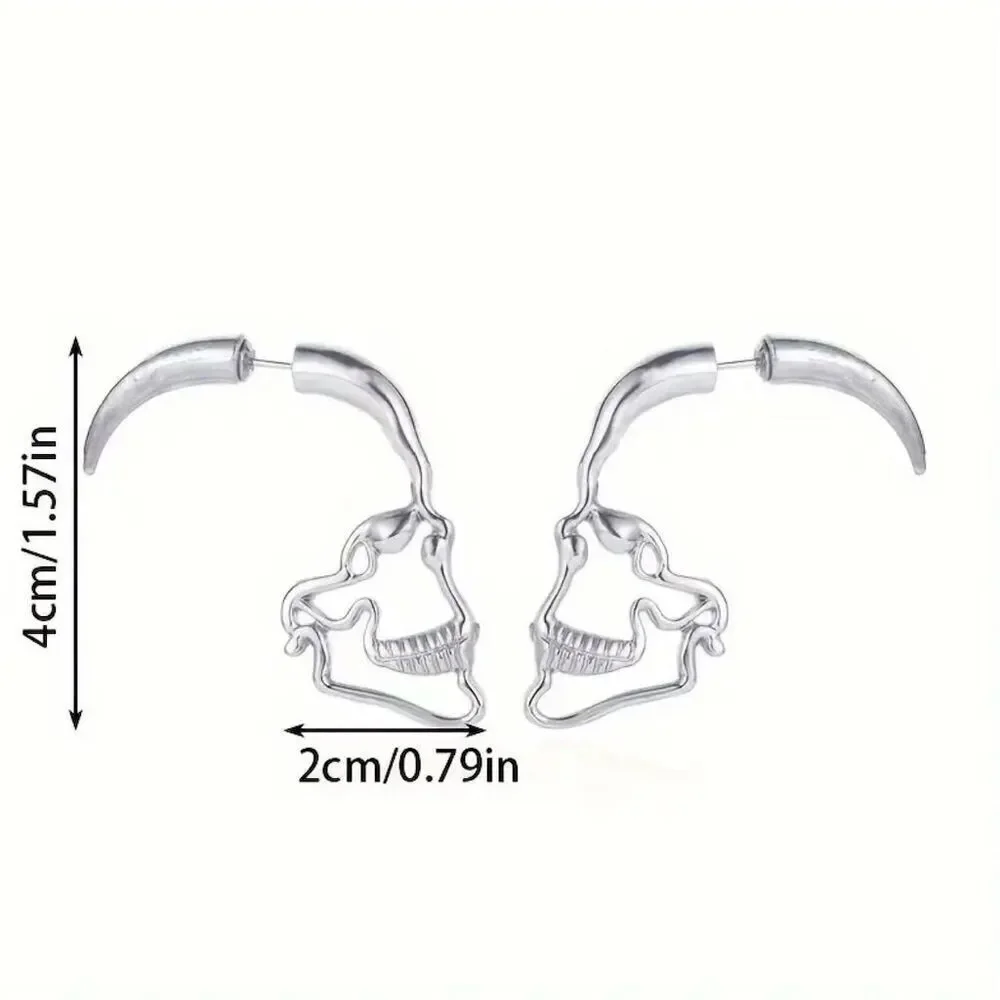 Gothic Skull Punk Style Silver Stud Earrings Unisex Rock Punk Grunge Tattoo